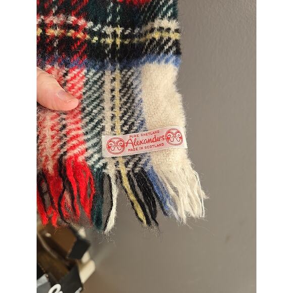 Vintage Alexanders Beige Red Plaid Wool Fringe Neck Warmer Scarf Womans Size 60" - Picture 3 of 4
